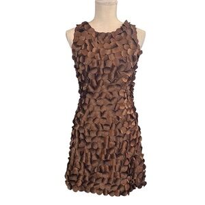 RYU ModCloth Metallic Brown Bronze Dots Appliqué Textured Mod Sheath Mini Dress